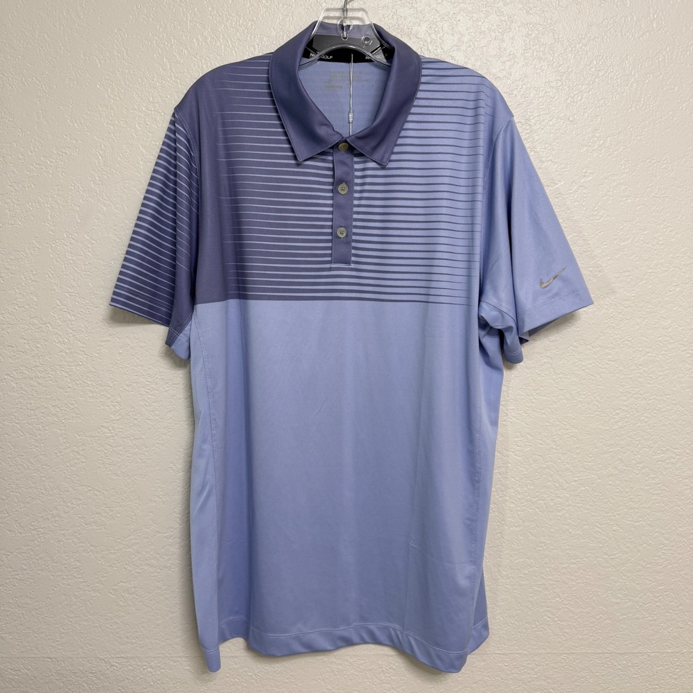 Nike Golf Shirt Mens Large L Lavender Gray Dri-FIT Striped Polo Performance NWT